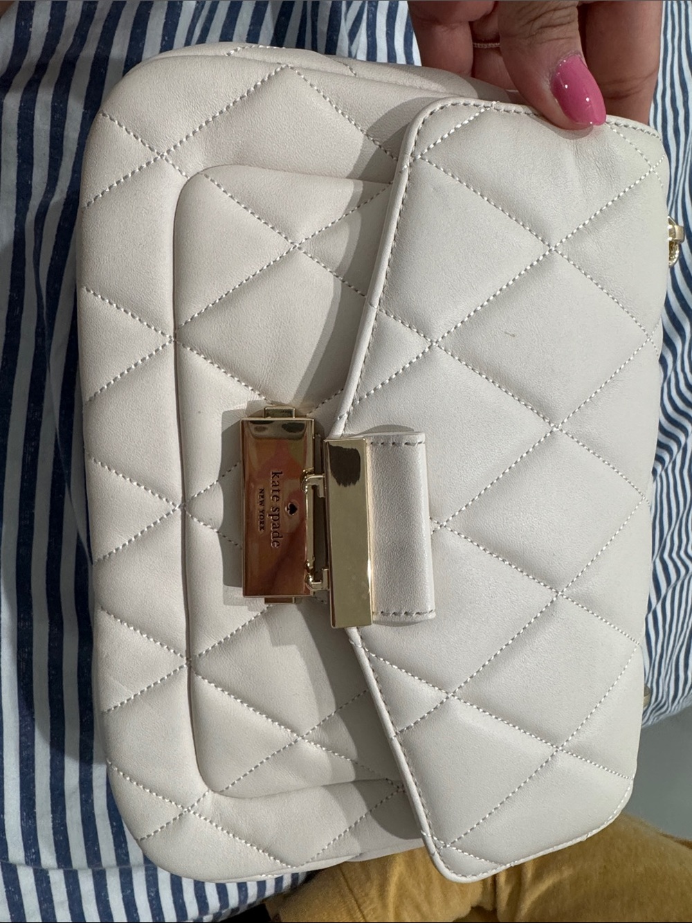 kate spade White Quilted Crossbody with Gold Hardware